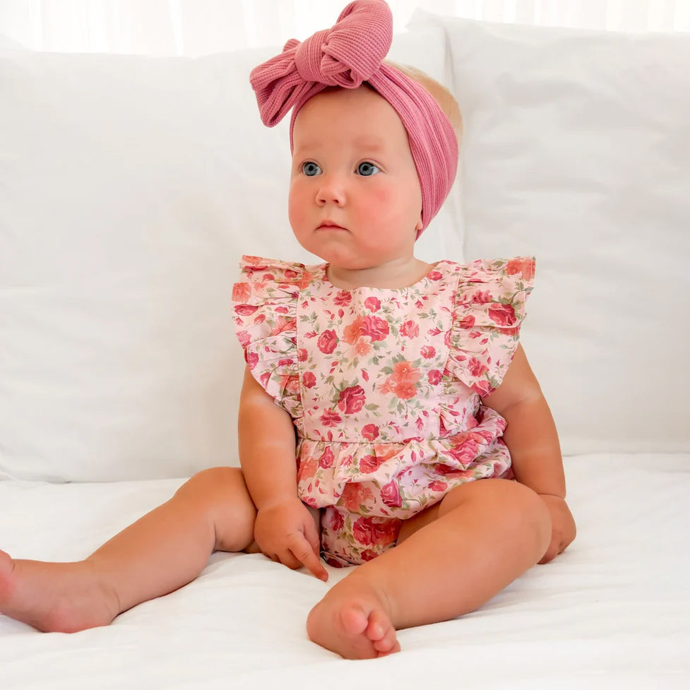 Lovely Floral Printed Flutter Sleeve Baby Romper