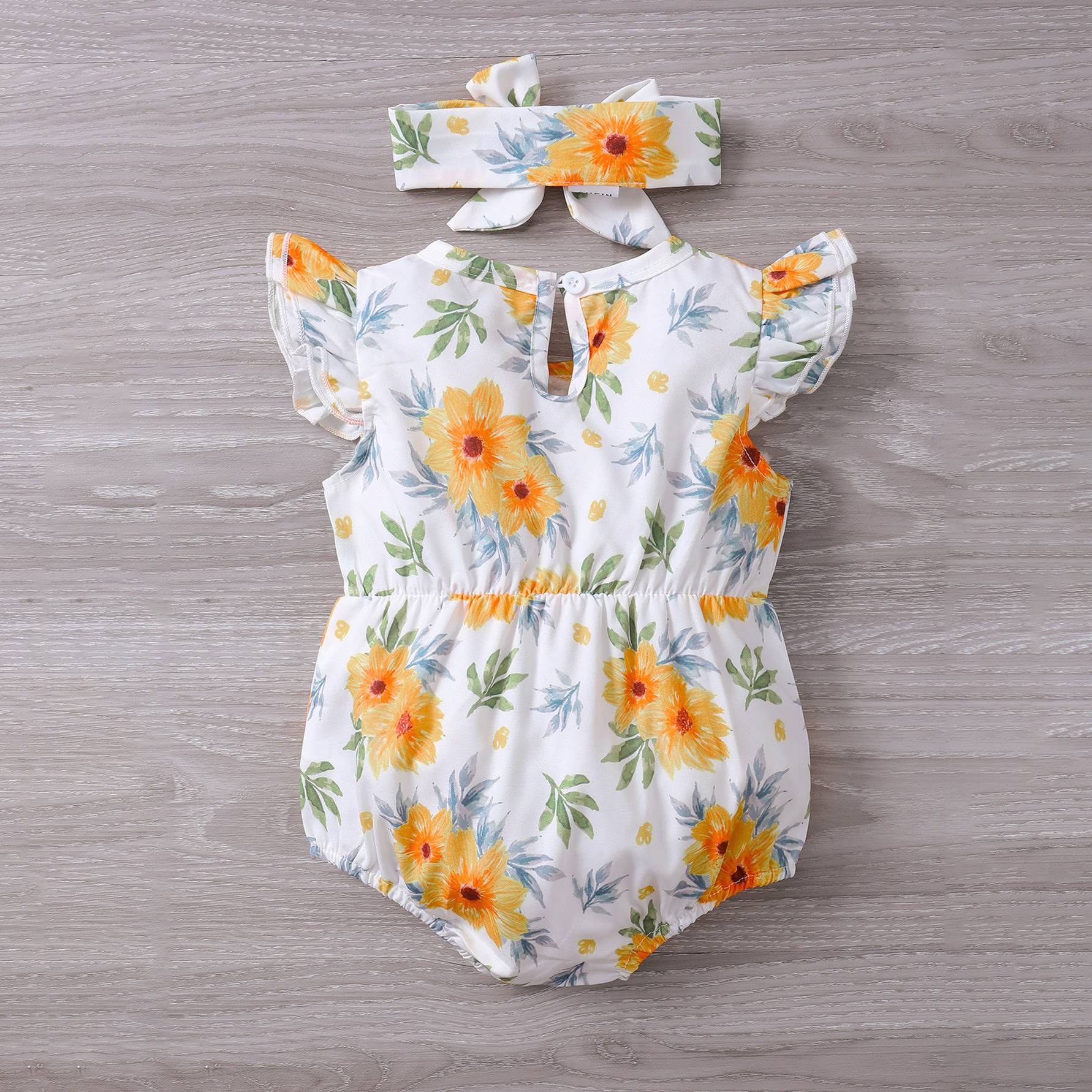 2PCS Cute Floral Printed Sleeveless Baby Romper