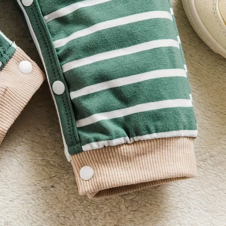 Lovely Pet Puppy Applique Stripe Print Long Sleeve Baby Jumpsuit