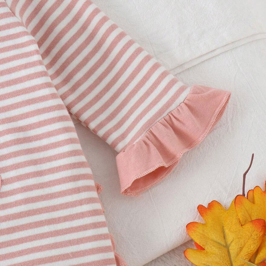 2PCS Lovely Ghost Appliqué Stripe Printed Long Sleeve Baby Jumpsuit