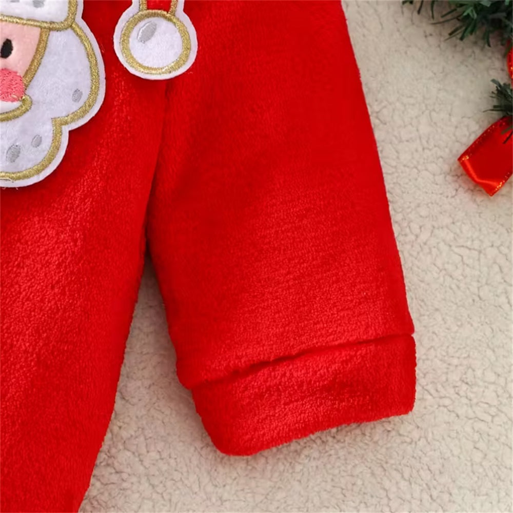 Santa Embroidery Long Sleeve Baby Hooded Jumpsuit