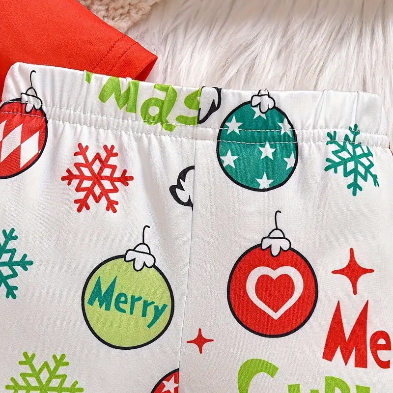 3PCS The Cute Girl Who Stole Christmas Letter Printed Flared Pants Baby Set