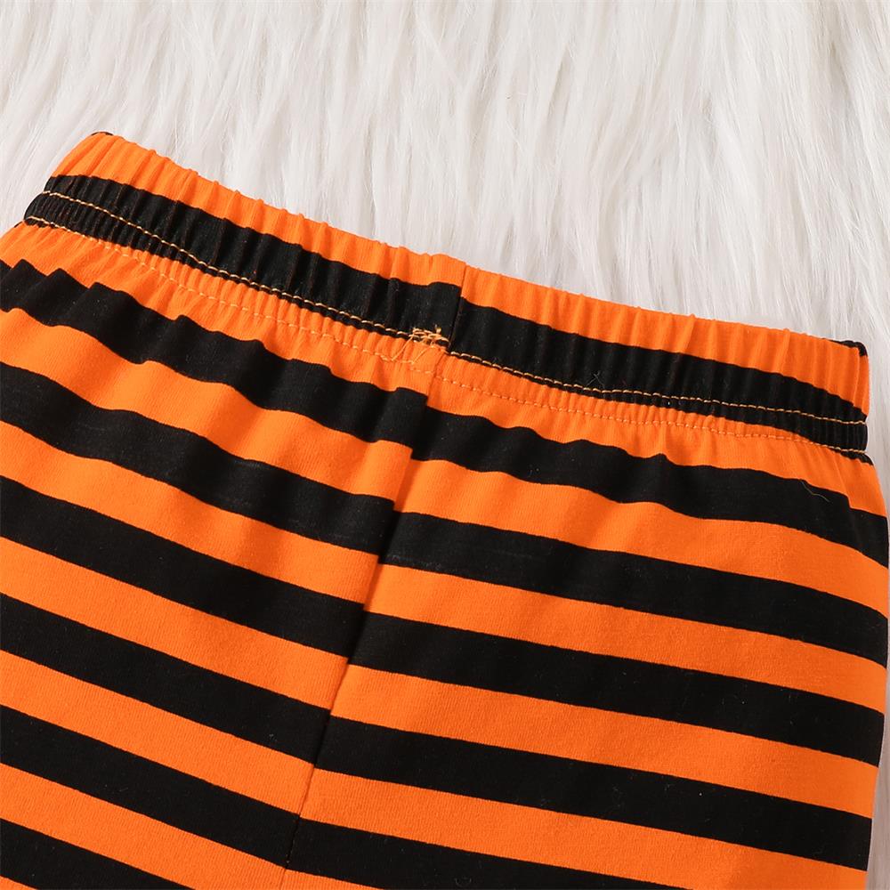 2PCS Pumpkin Printed Striped Long Sleeve Hooded Baby Set