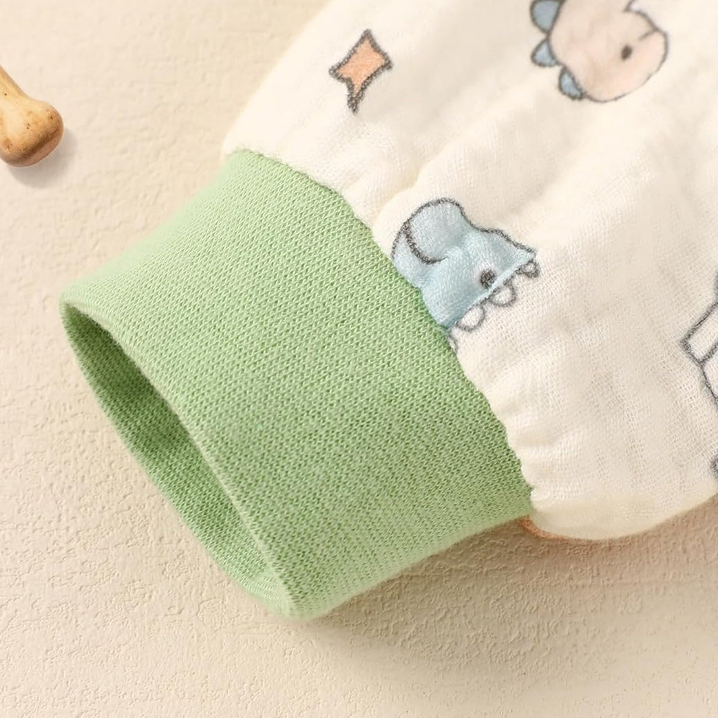 Cartoon Dinosaur Print Long Sleeve Zipper Baby Jumpsuit