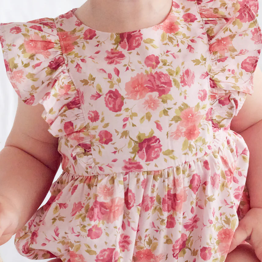 Lovely Floral Printed Flutter Sleeve Baby Romper