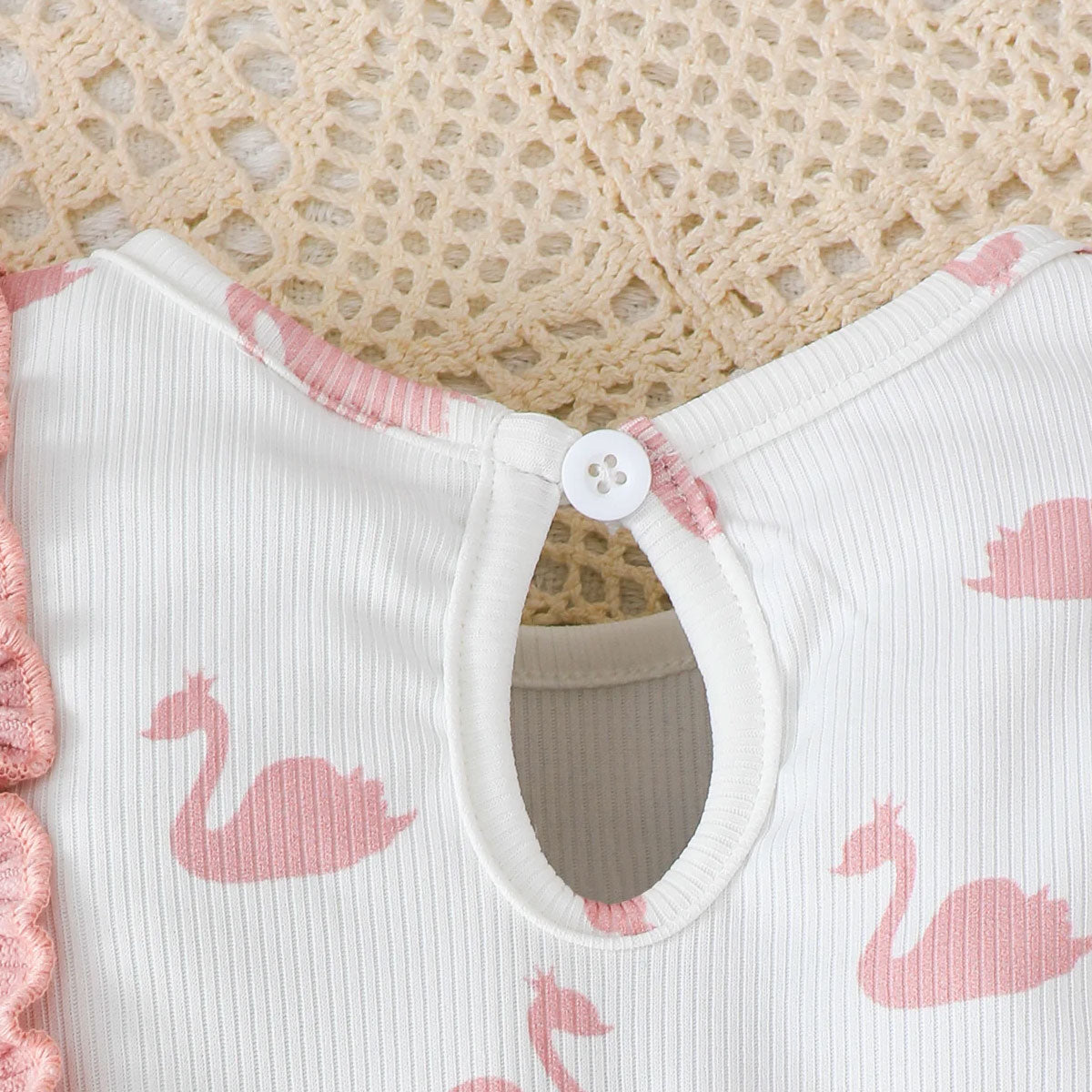 2PCS Cute Swan Printed Long Sleeve Baby Jumpsuit
