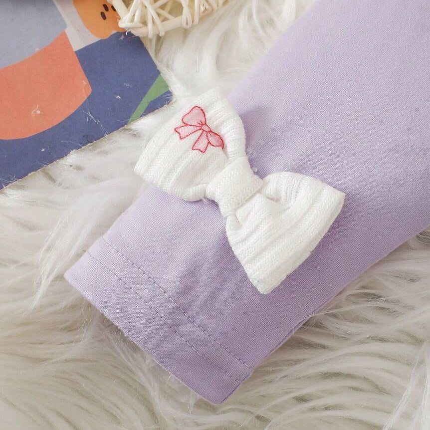 2PCS Dreamy Bow Print Long Sleeve Baby Girl Set