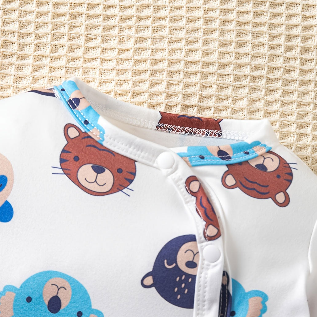 2PCS Lovely All-Over Animal Printed Long Sleeve Baby Jumpsuit