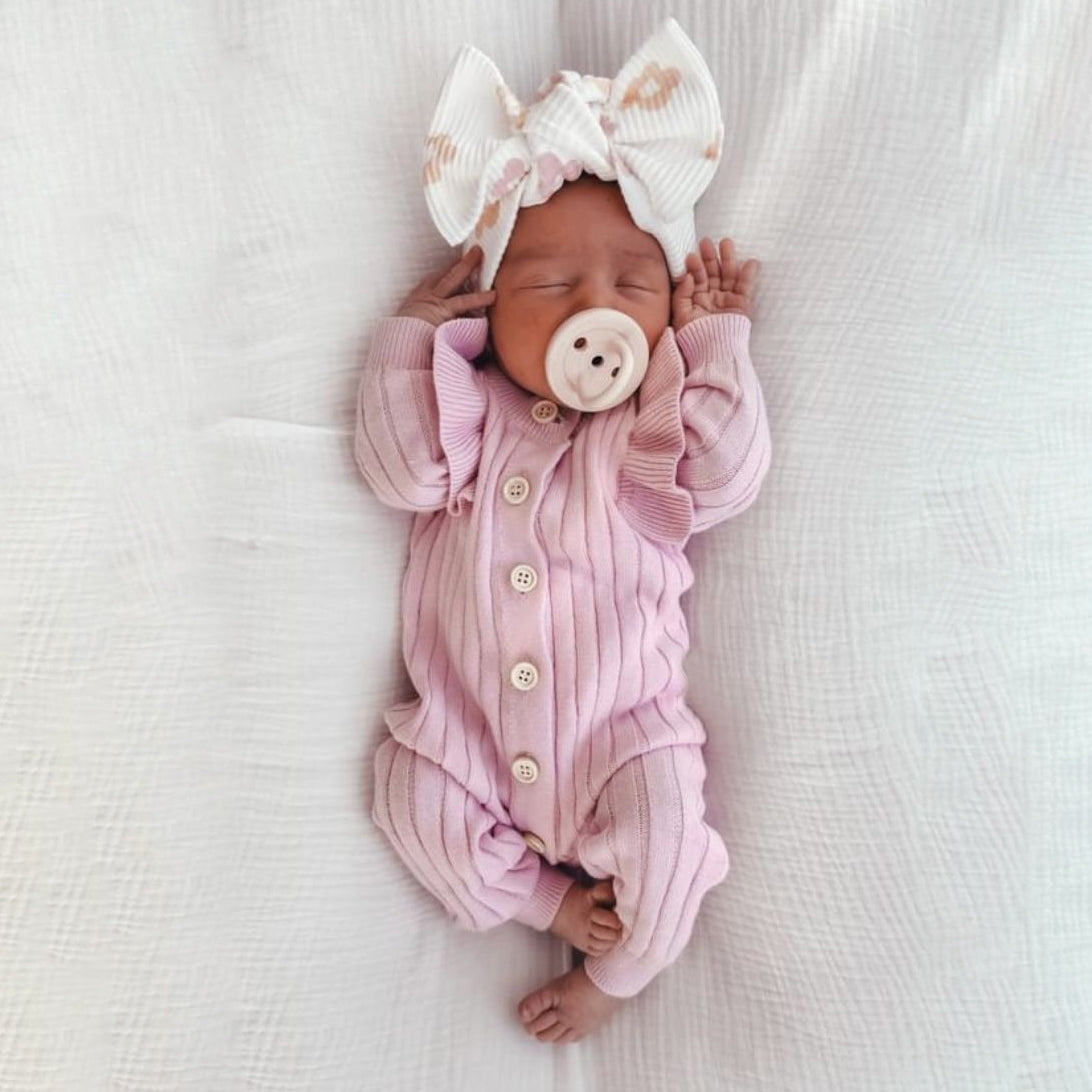 Solid Color Knit Long Sleeve Baby Jumpsuit