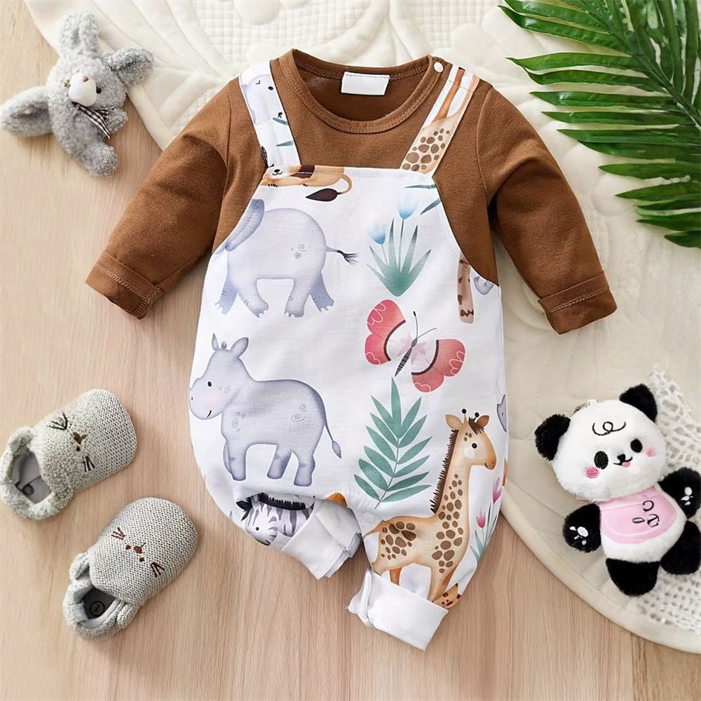 Casual Cute Animal Print Long Sleeve Baby Jumpsuit