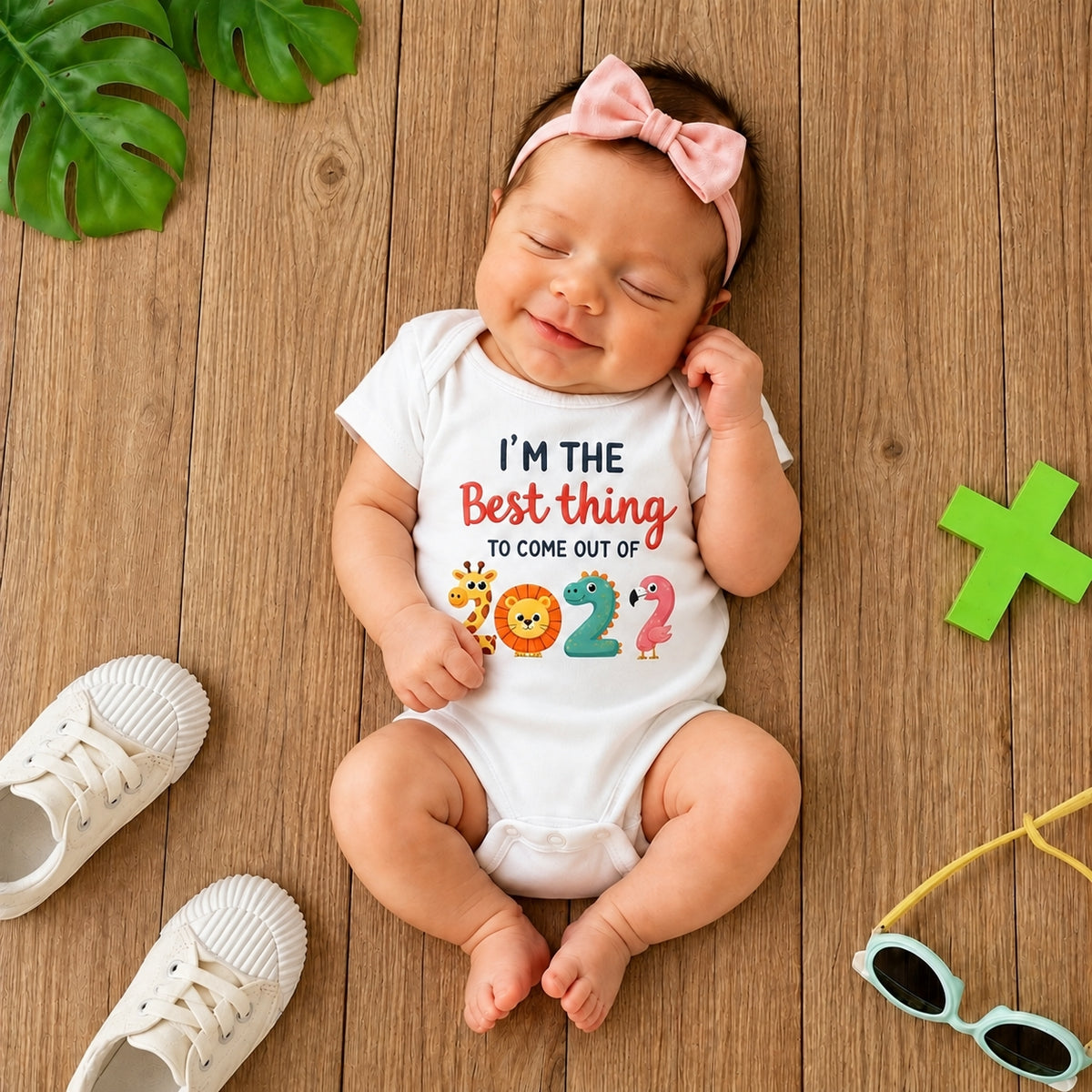 Lovely Best Thing 2027 Letter Animal Print Short Sleeve Baby Romper