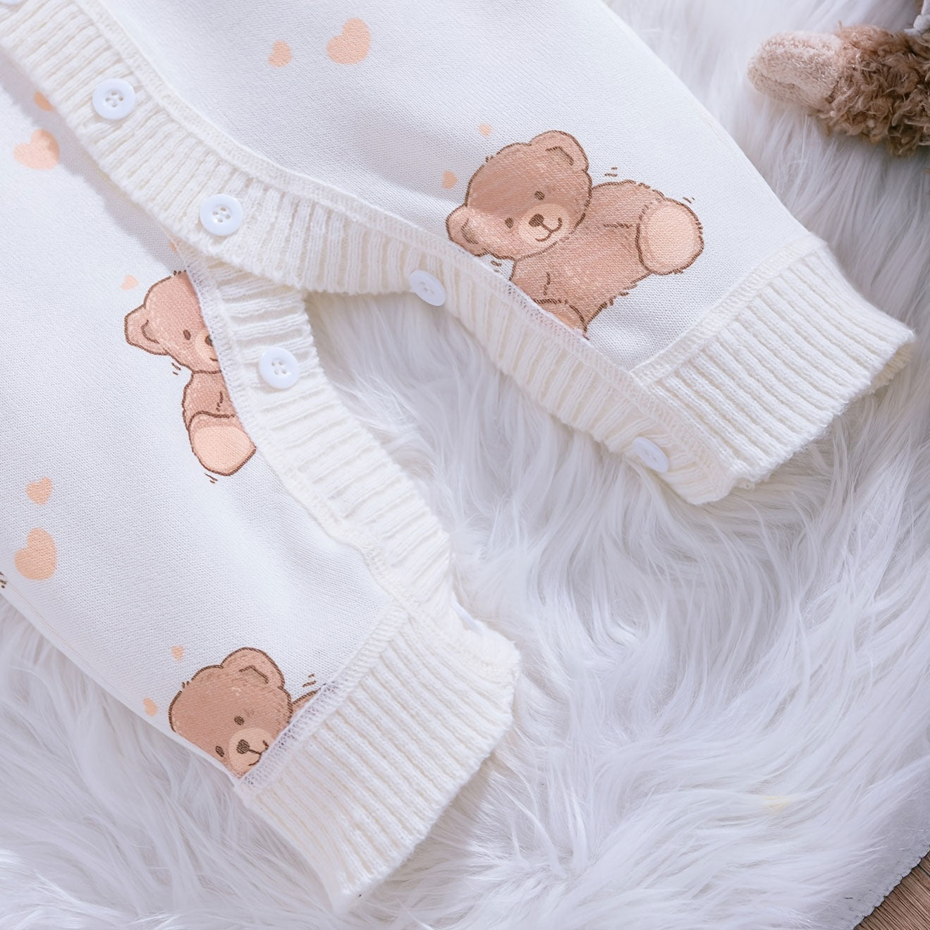 Quirky Bear Printed Knit Long Sleeve Baby Jumpsuit