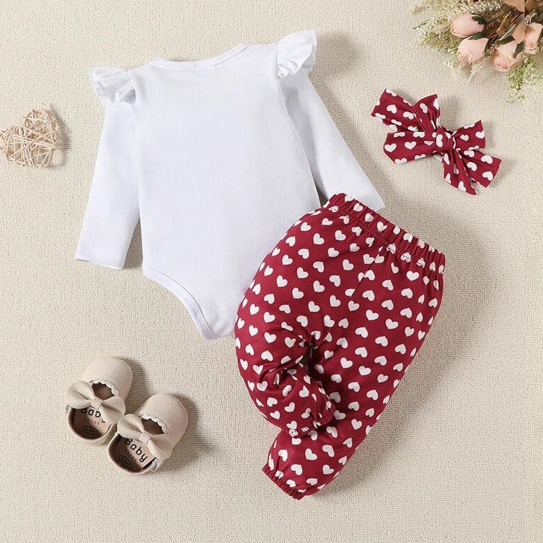 3PCS Classy Heart Print Long Sleeve Baby Set