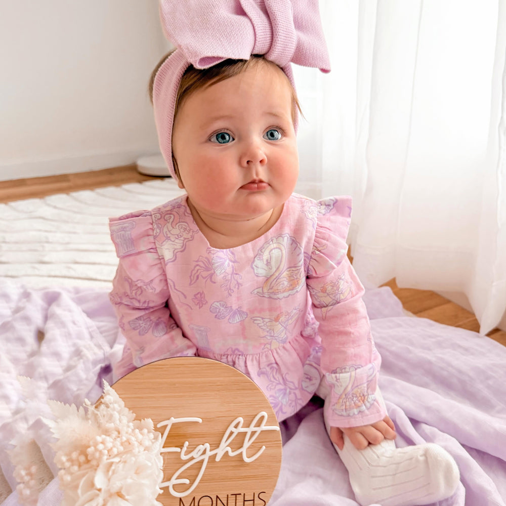 Whimsical Swan and Floral Printed Long Sleeve Baby Romper