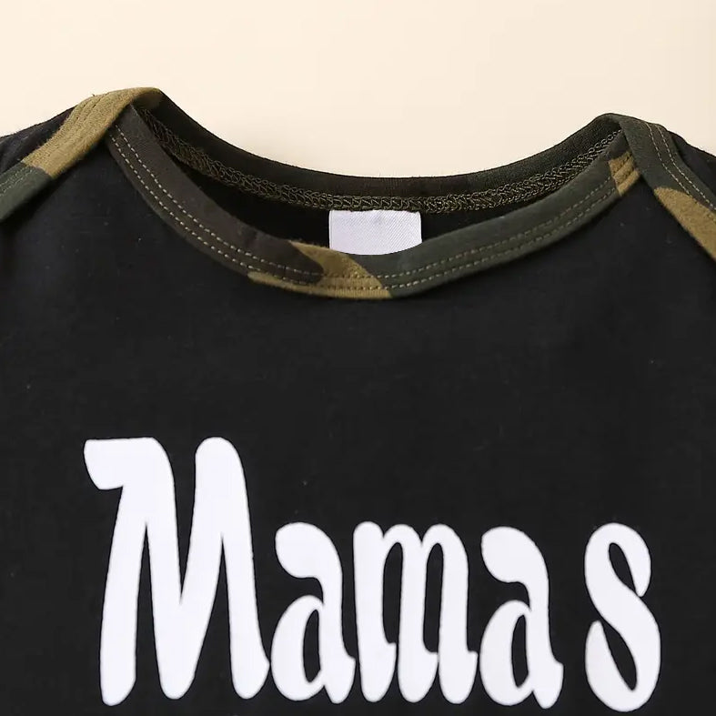 3PCS Mamas Boy Letter Camouflage Printed Short Sleeve Baby Set