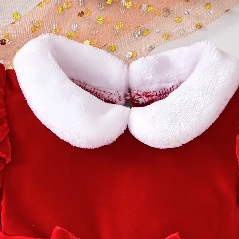 2PCS Color Block Long Sleeve Christmas Baby Girl Velvet Romper