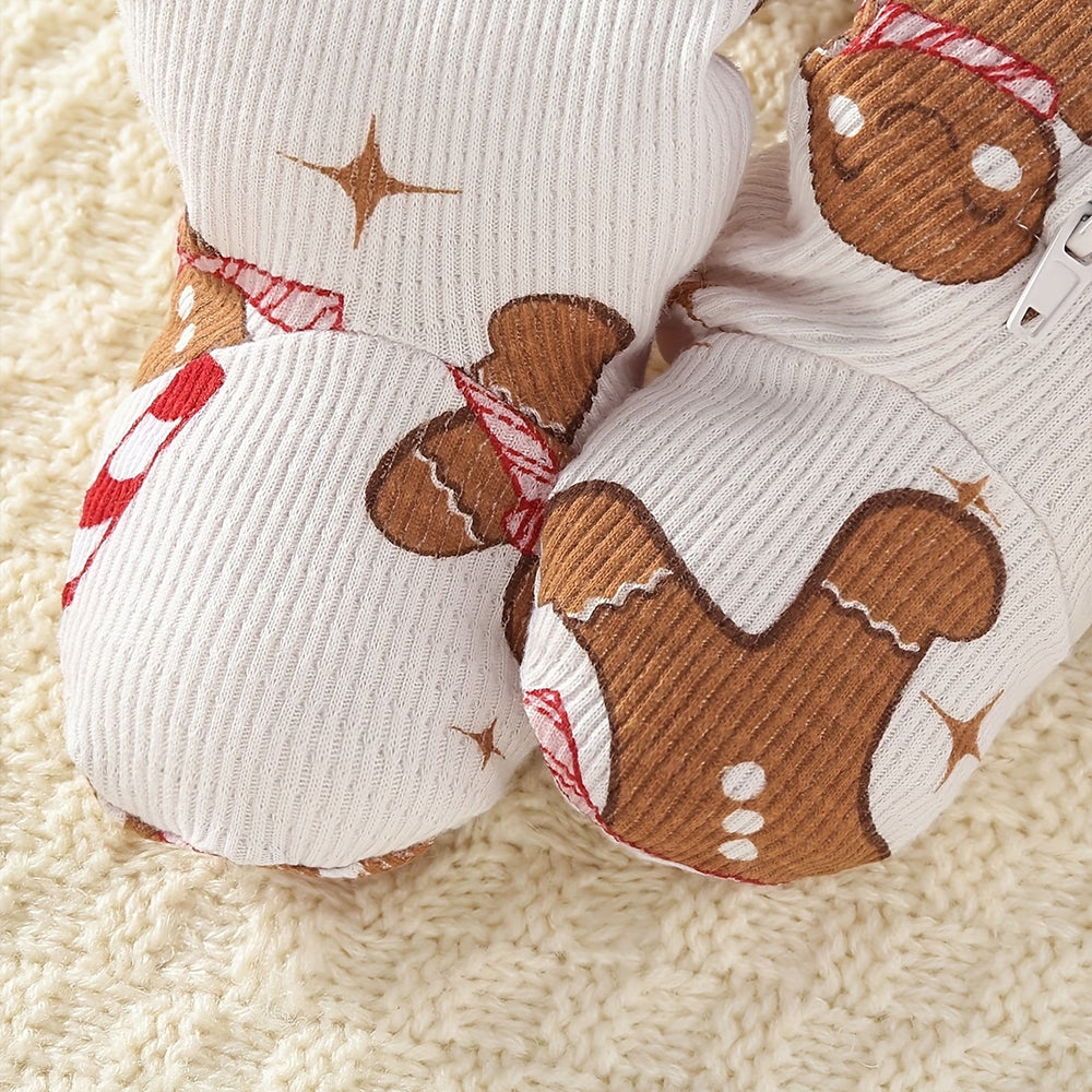 2PCS Gingerbread Candy Cane Print Long Sleeve Baby Zipper Jumpsuit
