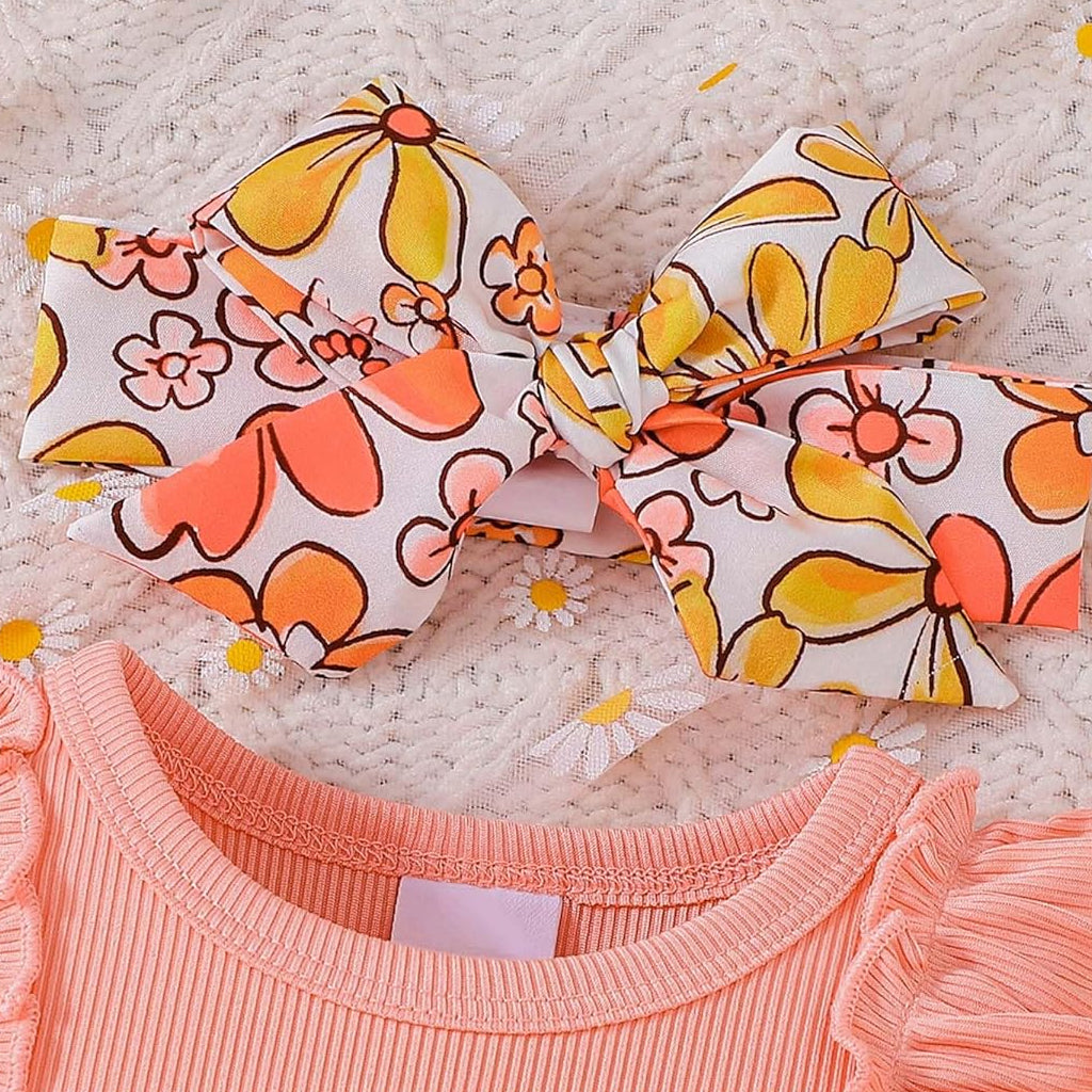 3PCS Mama is My Bestie Letter Floral Printed Flounce Sleeve Baby Set