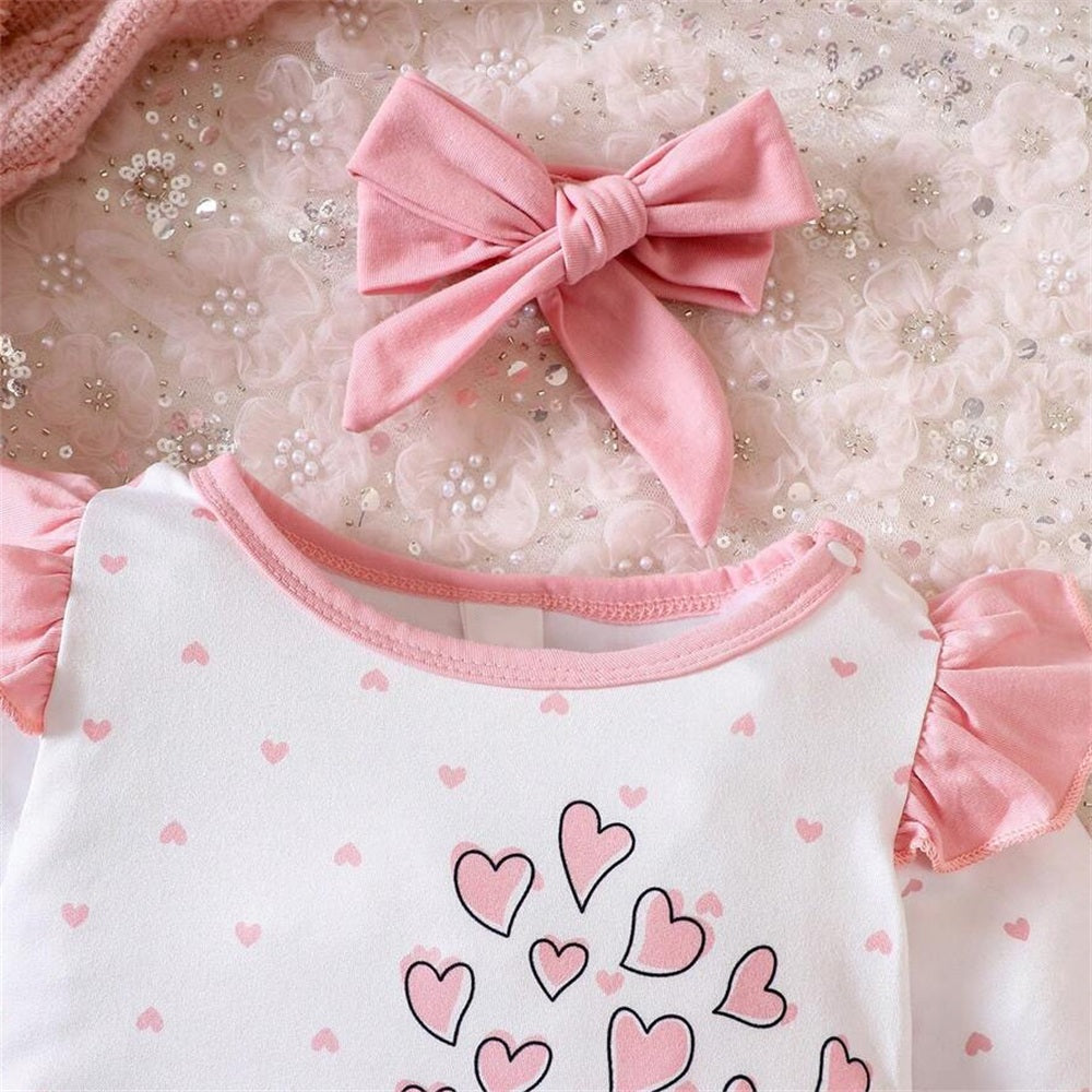 2PCS Perky Elephant Heart Print Long Sleeve Baby Jumpsuit