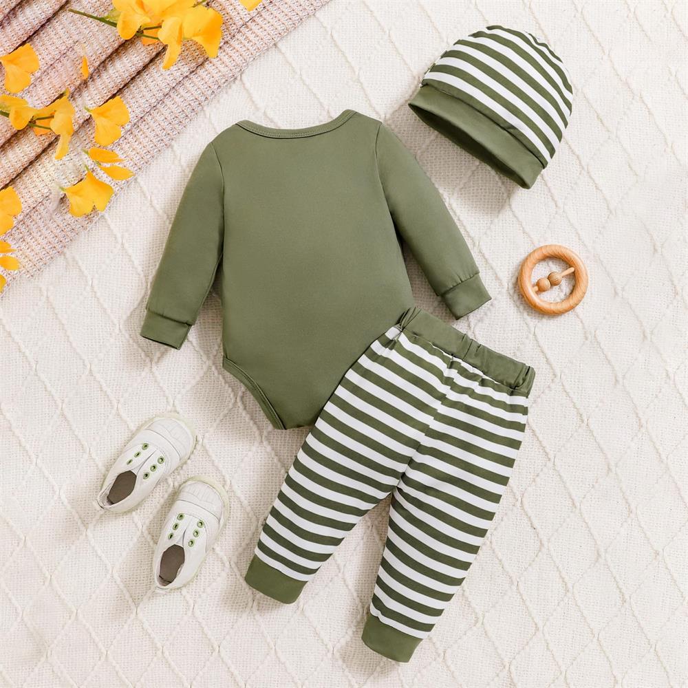 3PCS Mama's Boy Letter Print Striped Long Sleeve Baby Set