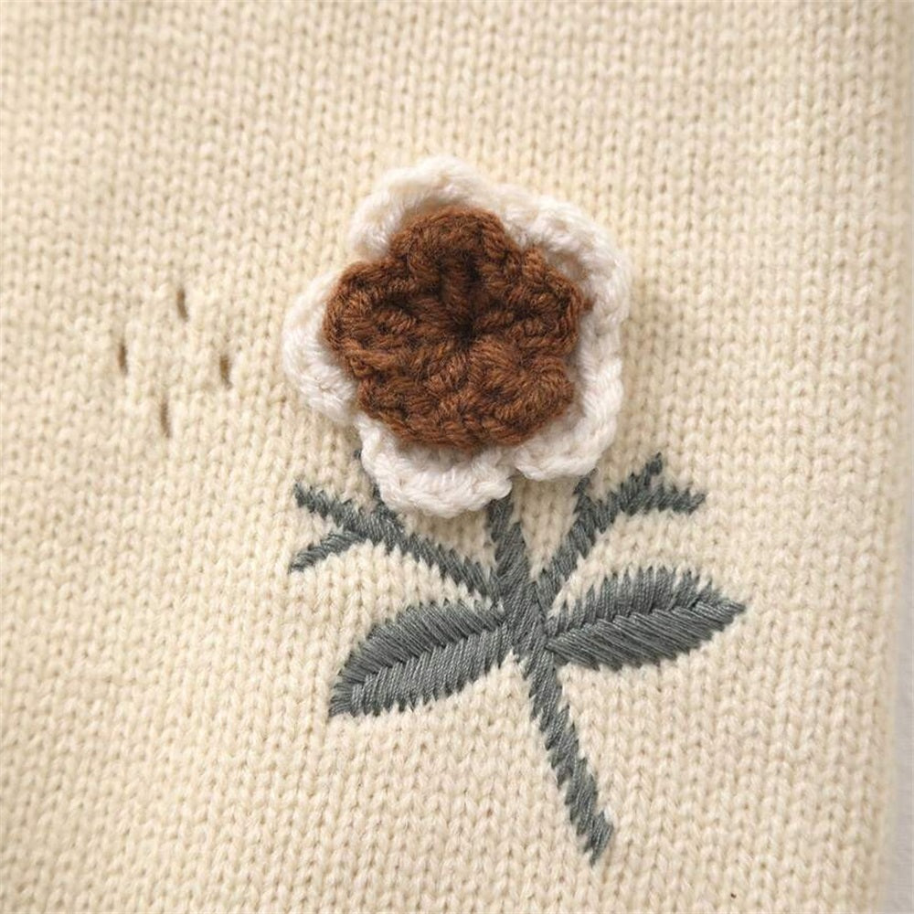 Soft Floral Embroidered Long Sleeve Knitted Baby Jumpsuit
