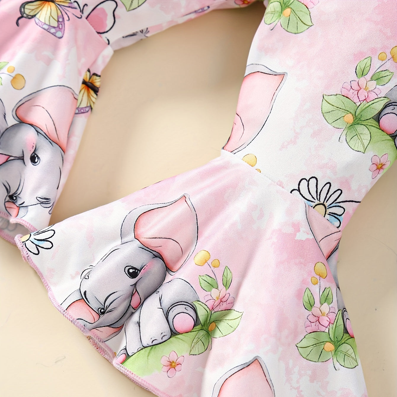 3PCS Sweet Elephant Floral Printed Long Sleeve Baby Set