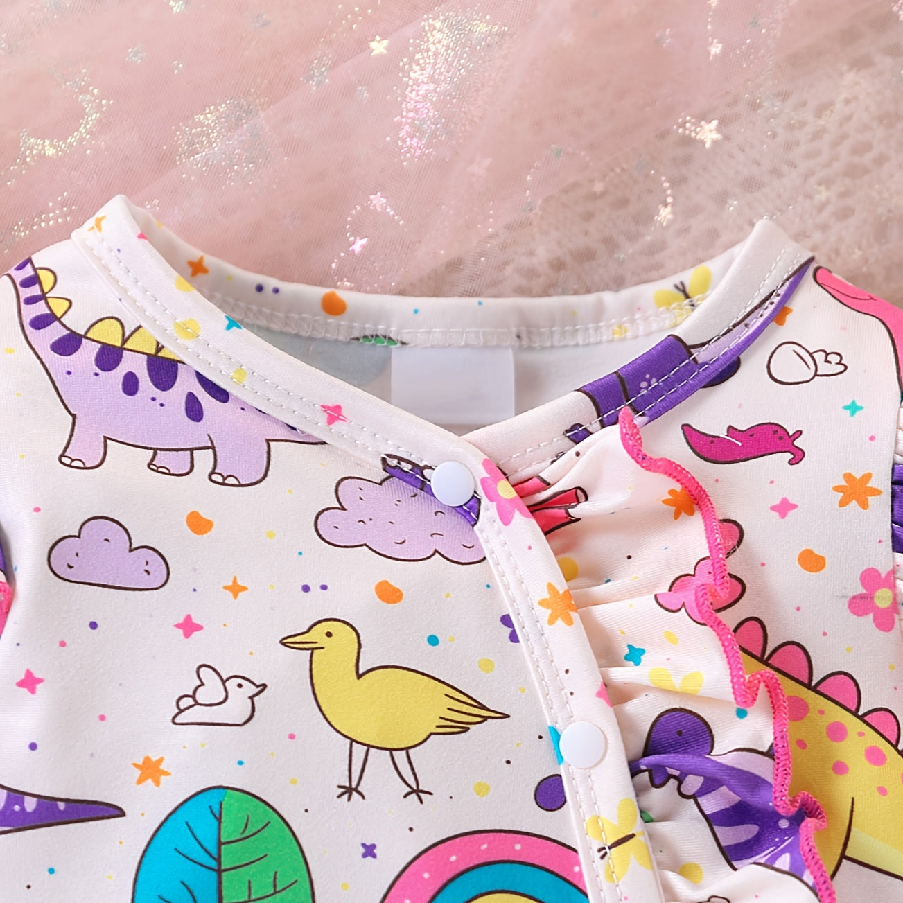 Unisex Baby Dinosaur Print Long Sleeve Ruffle Footed Romper