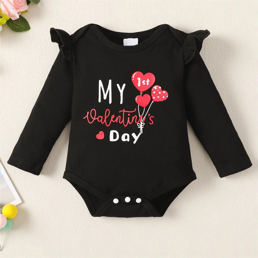 2PCS My 1st Valentine's Day Letter Heart Print Long Sleeve Baby Set