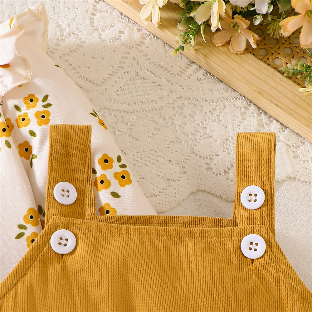2PCS Exquisite Floral Print Long Sleeve Suspender Baby Set