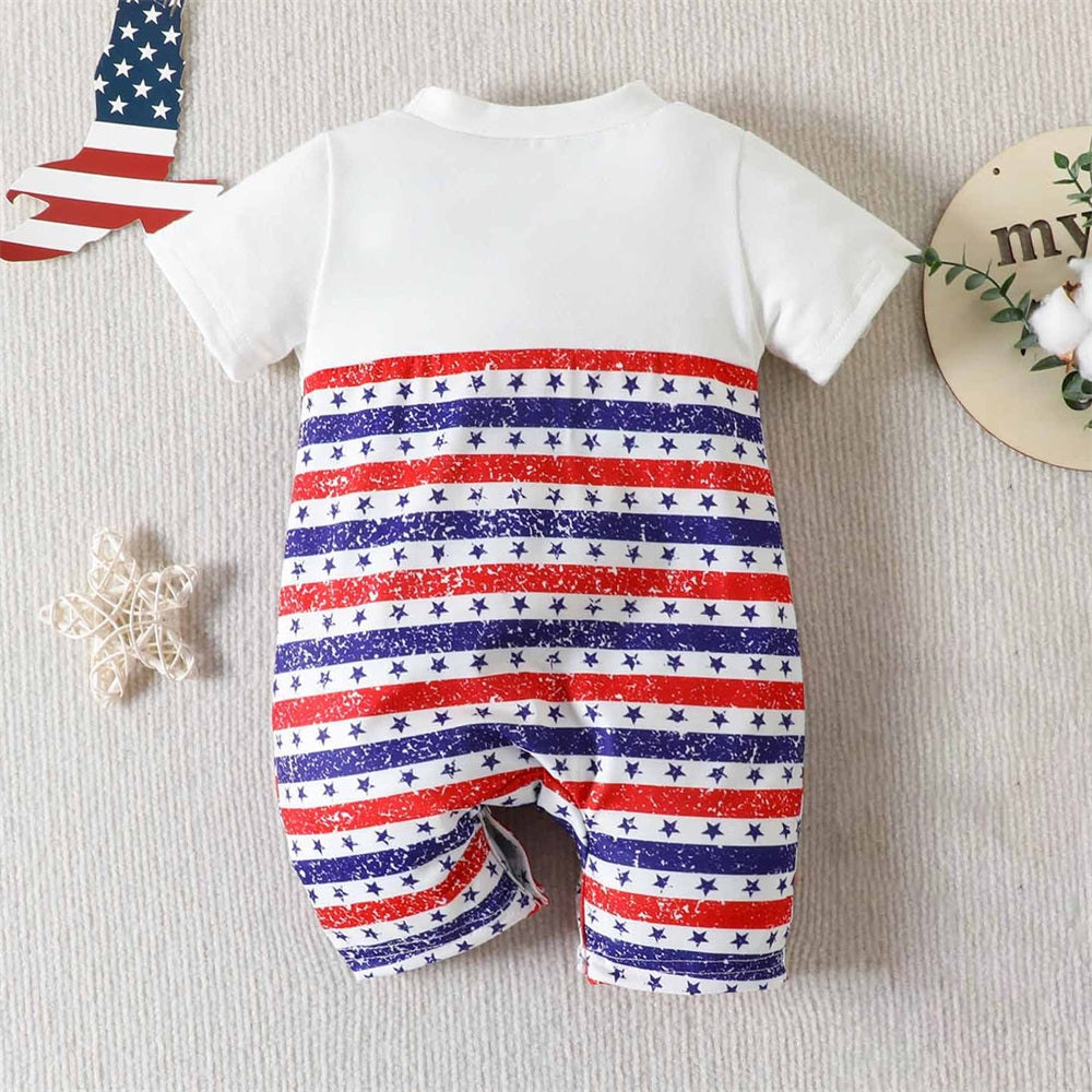 Independence Day Stripe Printed Short Sleeve Baby Jumpsuit