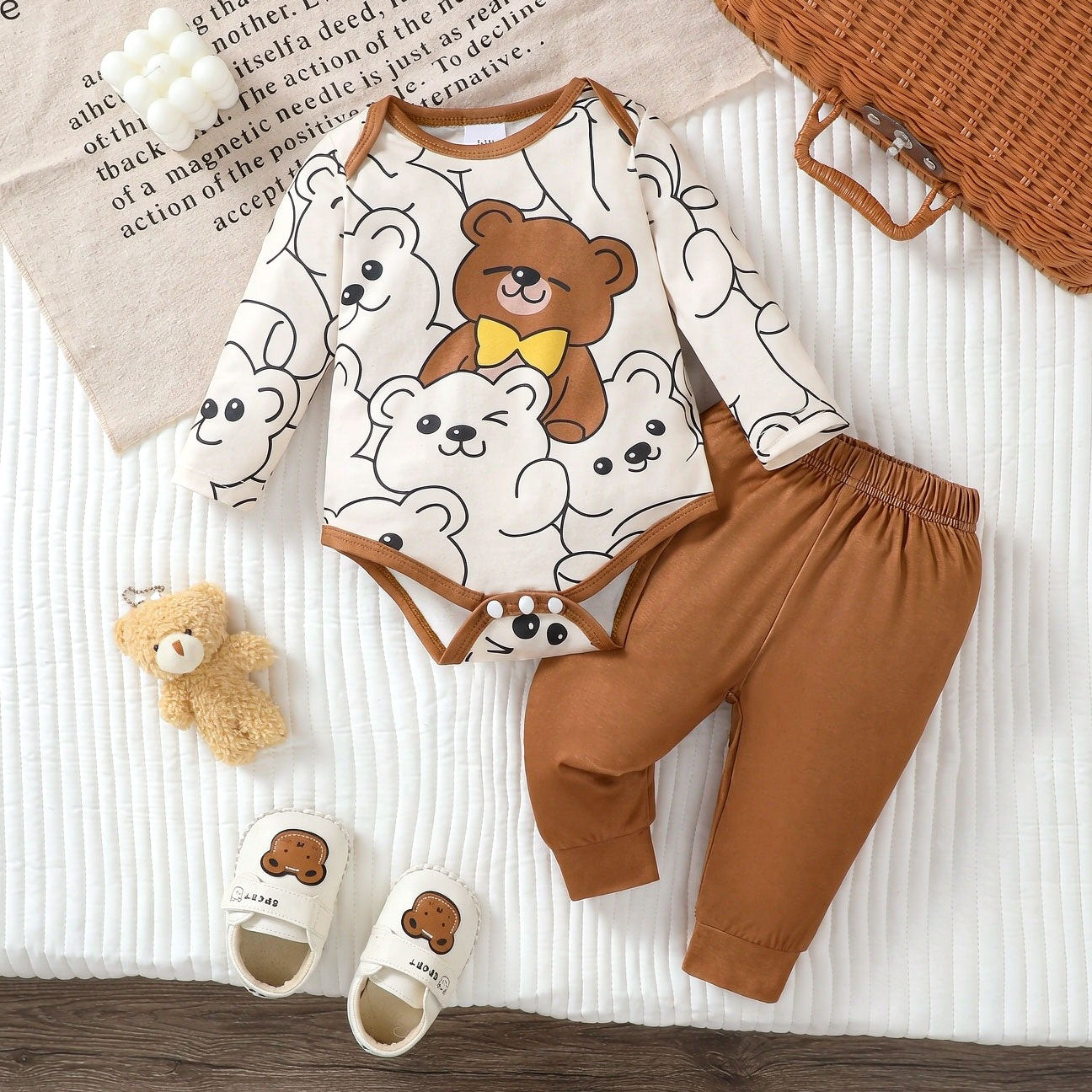 2PCS Comfy Bear Printed Long Sleeve Baby Boy Set