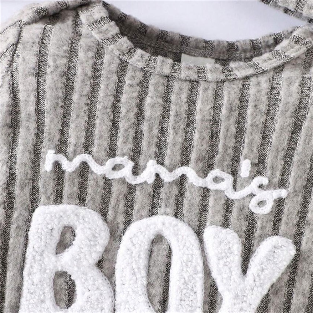 2PCS Mama's Boy Letter Printed Solid Color Knit Baby Jumpsuit