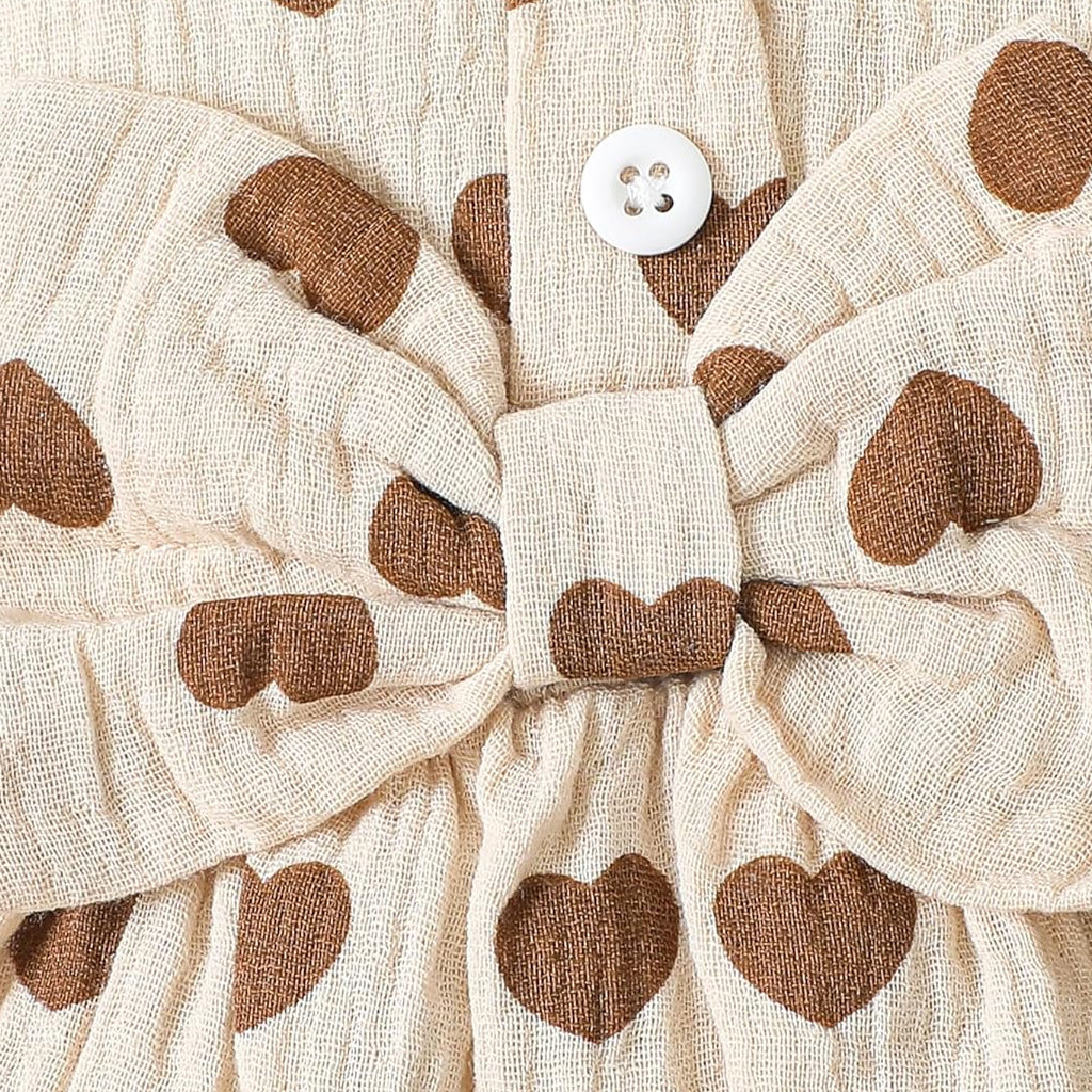 2PCS Grace Heart Print Bowknot Flounce Sleeve Baby Jumpsuit