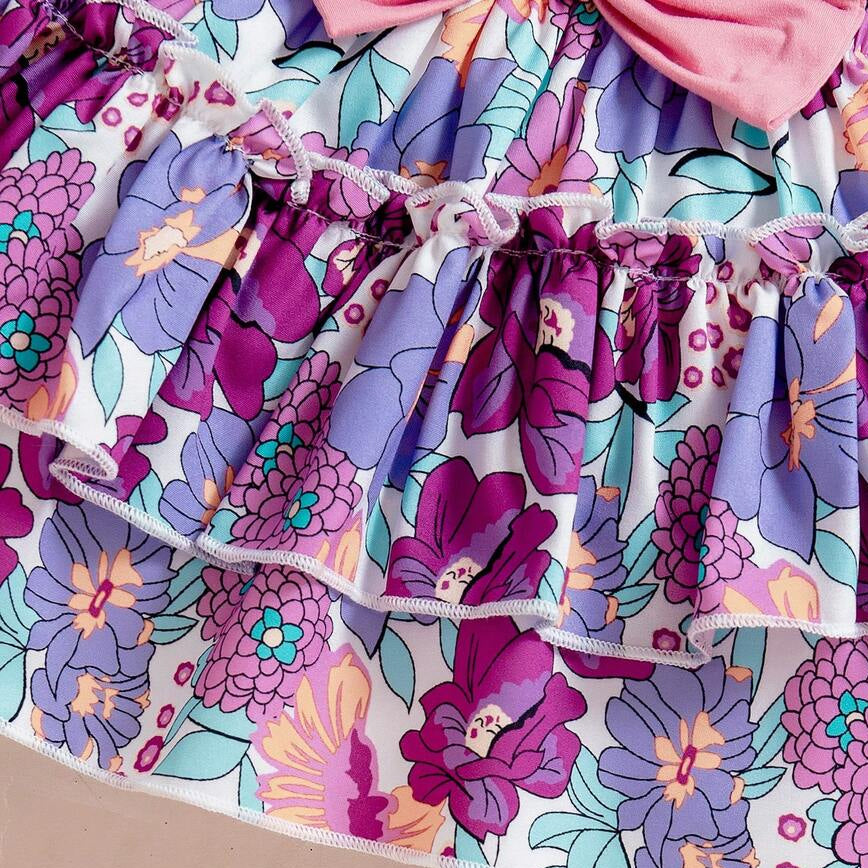 3PCS Vibrant Floral Print Short Sleeve Baby Girl Set