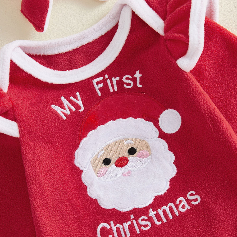 4PCS My First Christmas Letter Santa Claus Embroidered Fleece Baby Set