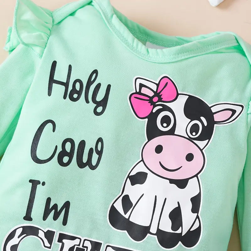 3PCS Holy Cow I'm Cute Letter Printed Long Sleeve Baby Set