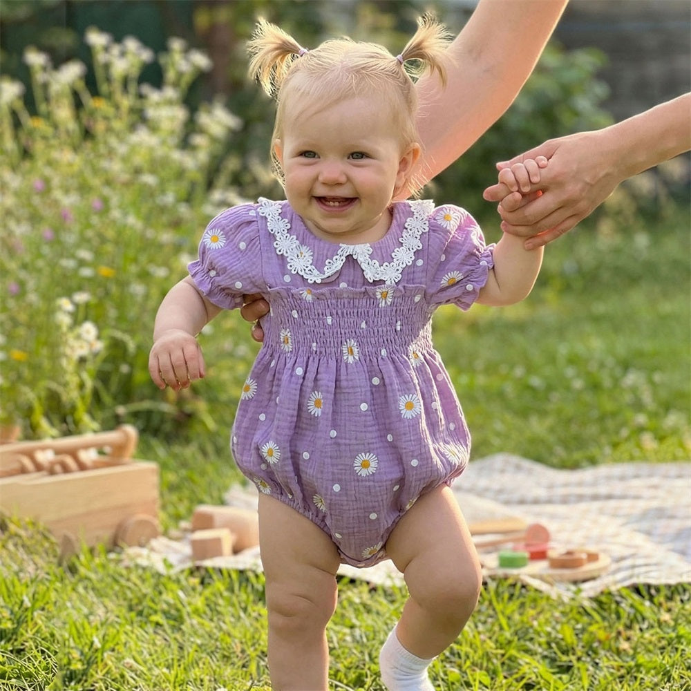 Comfy Daisy Printed Short Sleeve Baby Romper