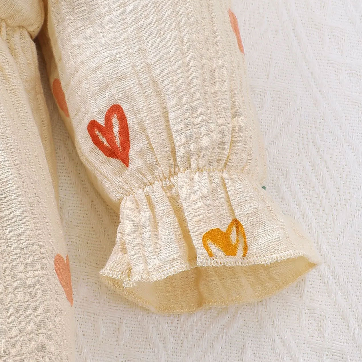 Lovely Heart Printed Ruffle Long Sleeve Baby Girl Jumpsuit