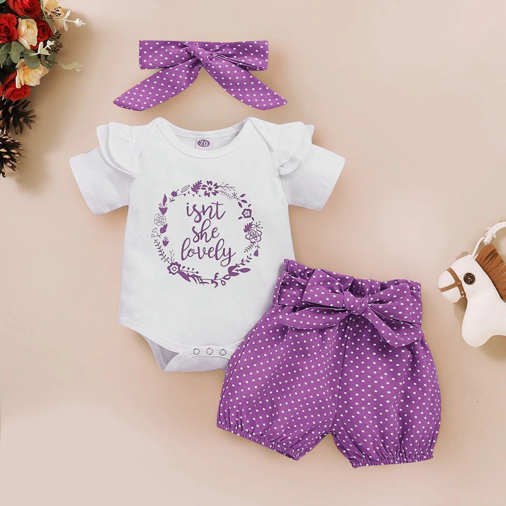 3PCS Isn't She Lovely Polka Dot Printed Baby Set