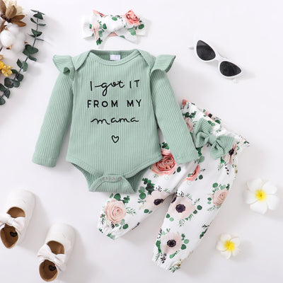 3PCS I Got It From My Letter Floral Printed Baby Set