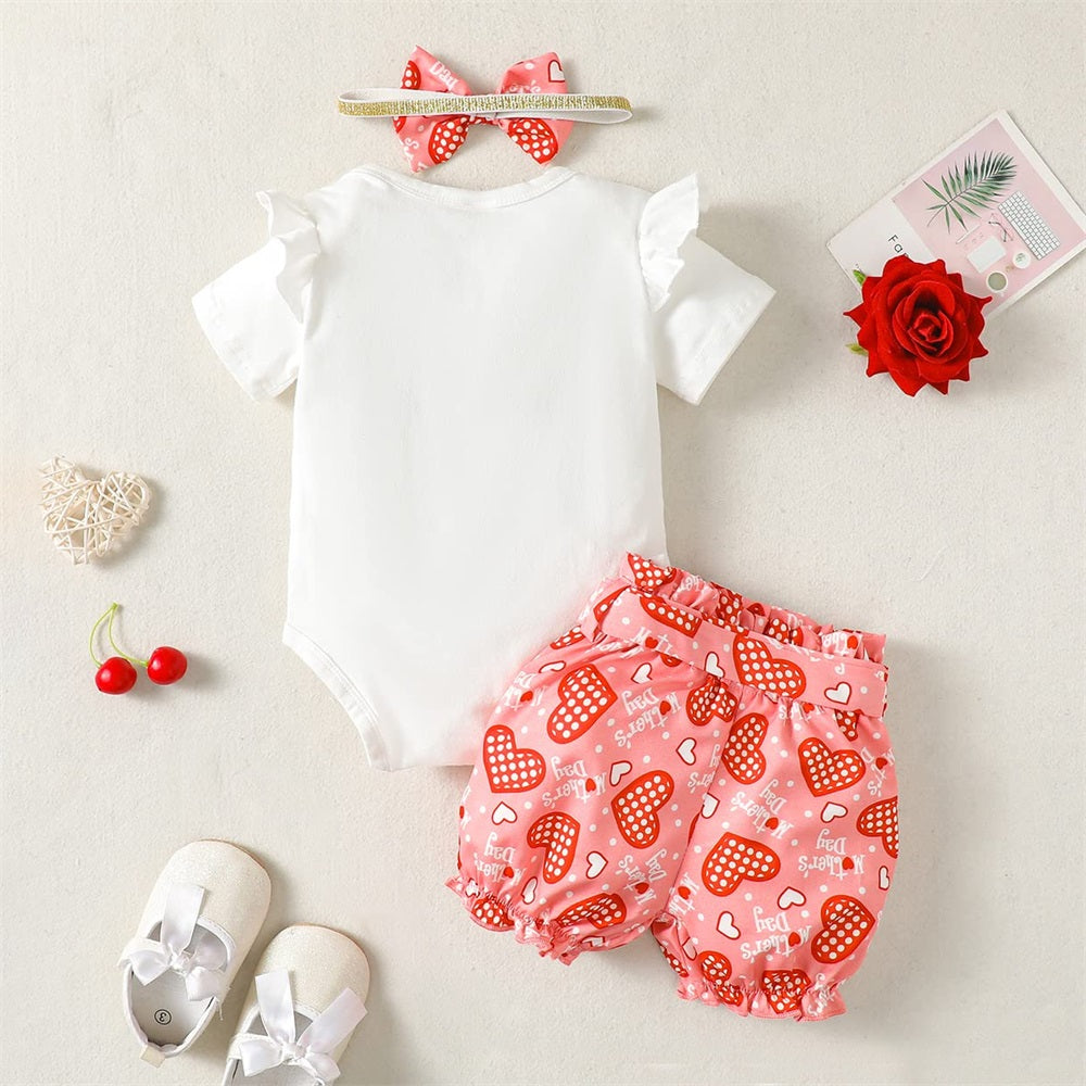 3PCS Happy 1st Mother's Day Letter Printed Short Sleeve Baby Set