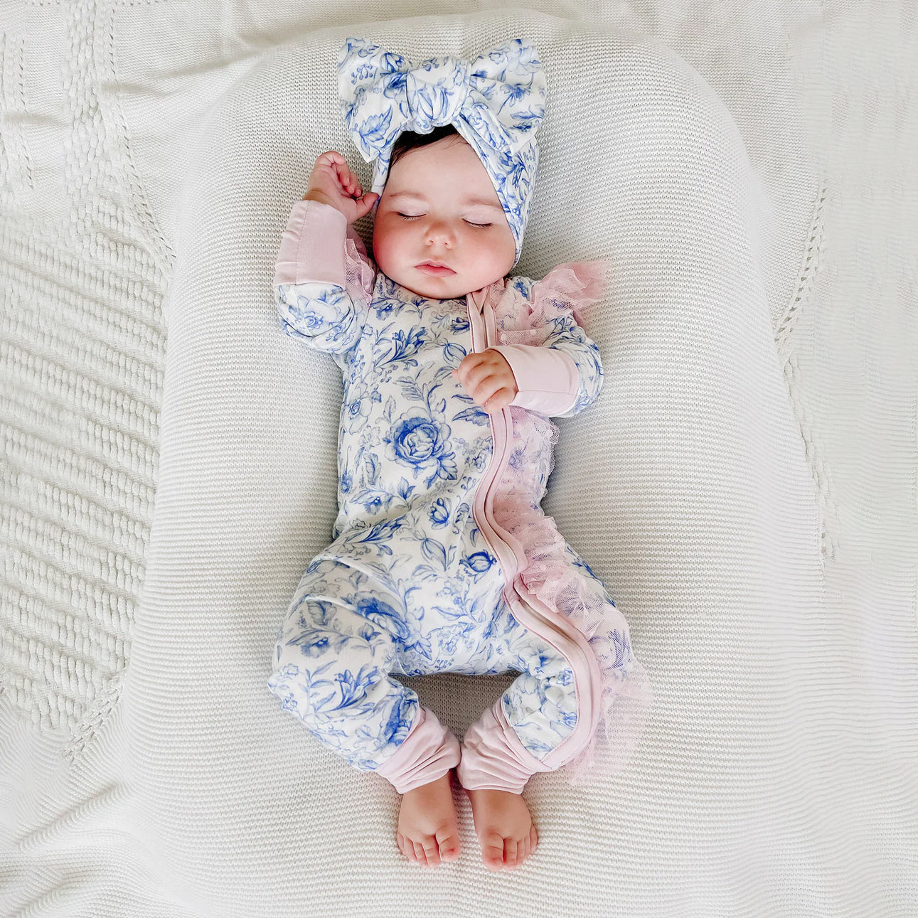 2PCS Pretty Floral Print Tulle Zipper Long Sleeve Baby Jumpsuit