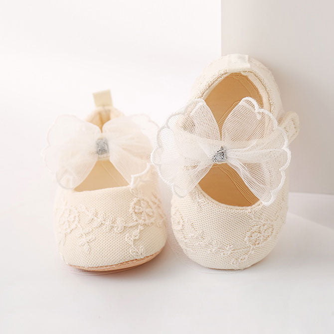 Solid Color Bow Lace Soft Sole Walking Baby Shoes