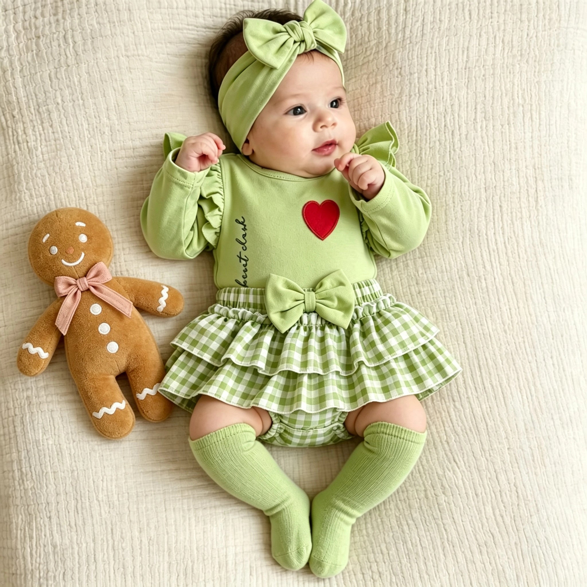 4PCS It's A Beaut Clark Letter Plaid Printed Long Sleeve Christmas Baby Set