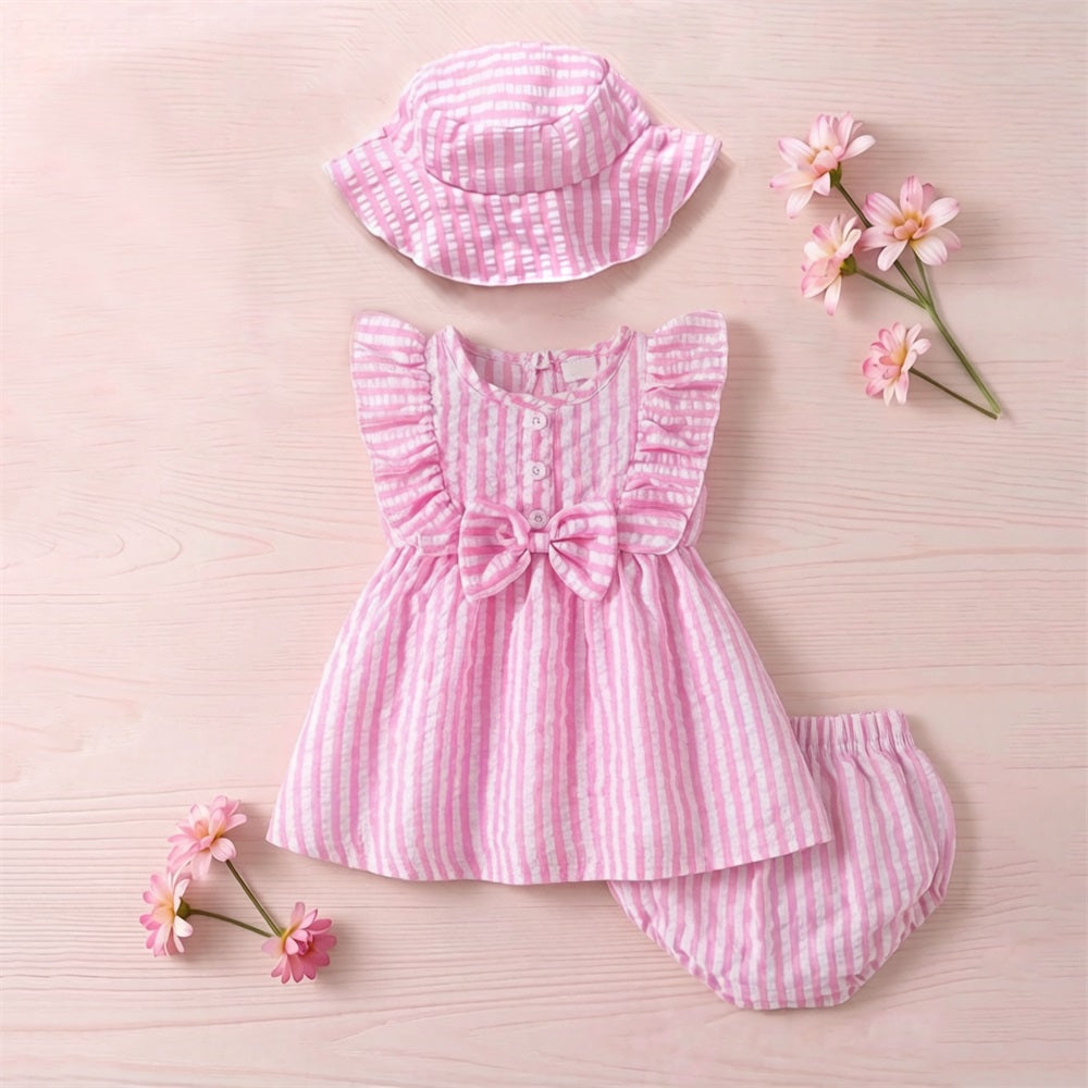 3PCS Summer Casual Stripe Printed Sleeveless Baby Set