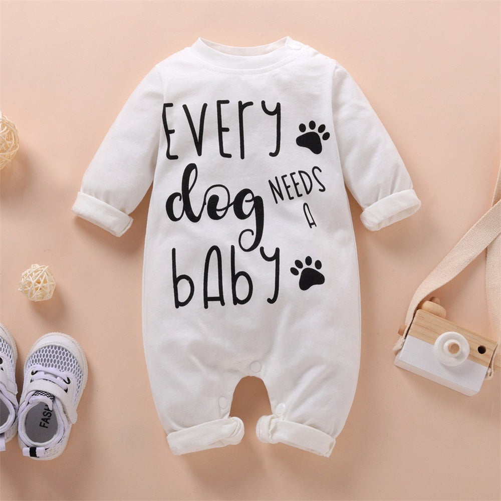 Every Dog Needs Baby Letter Print Long Sleeve Baby Jumpsuit