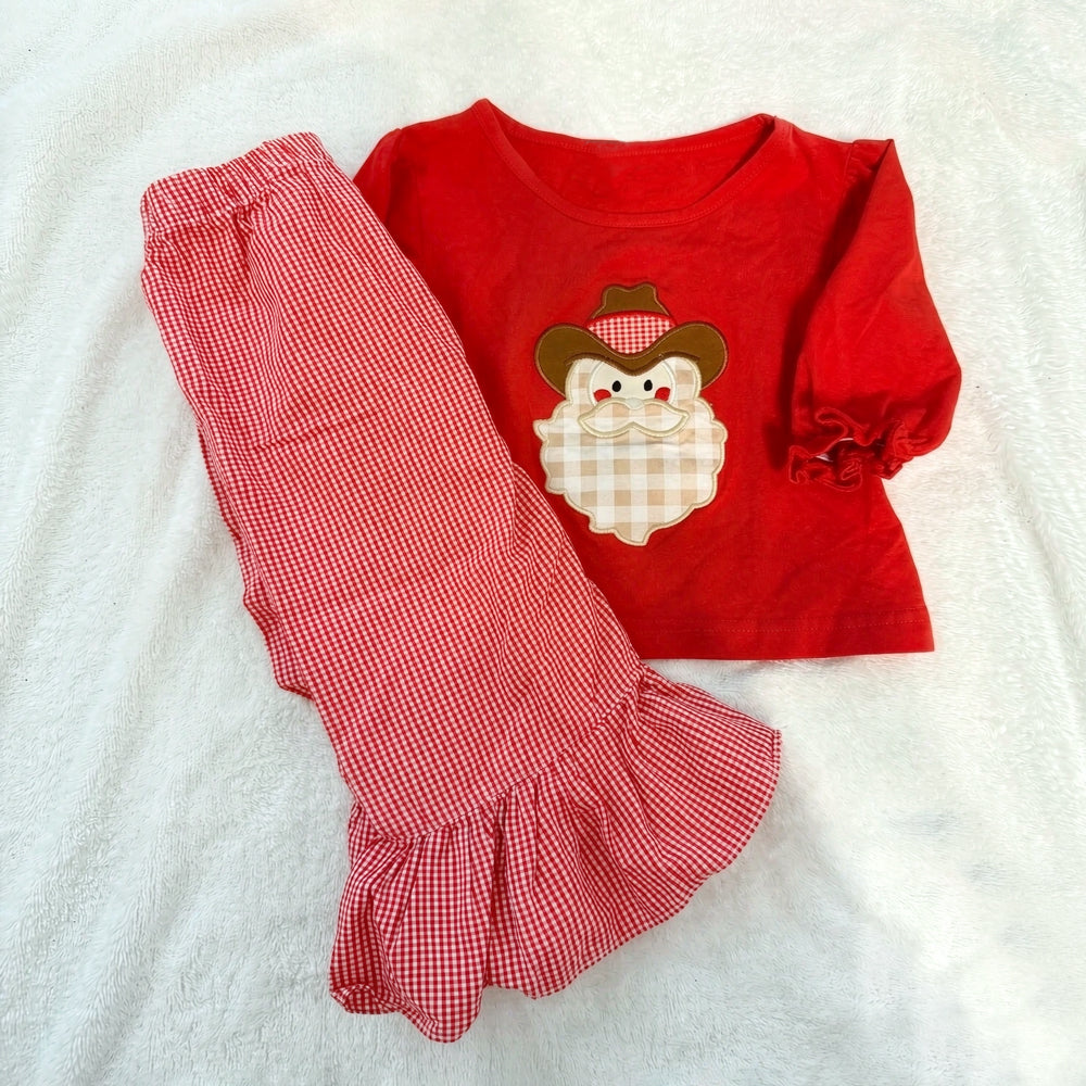 Adorable Christmas Santa Claus Applique Long Sleeve Baby Set