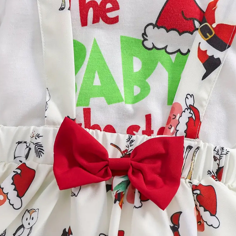 3PCS Christmas Santa Claus and Elk Letter Printed Long Sleeve Baby Set