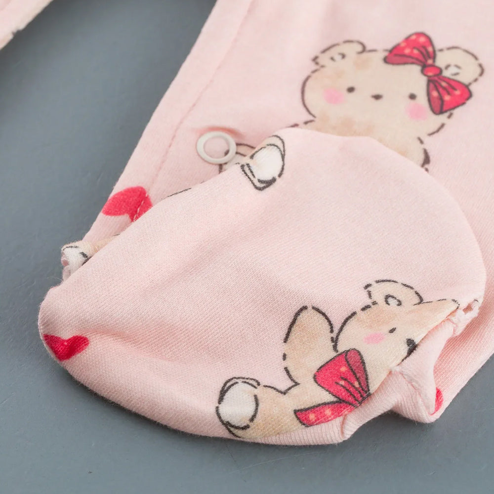 Lively Teddy Bear Heart Print Long Sleeve Baby Girl Jumpsuit