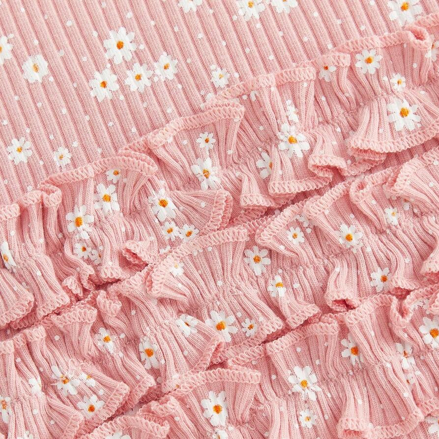 2PCS Sweet All-over Daisy Print Short Sleeve Baby Jumpsuit